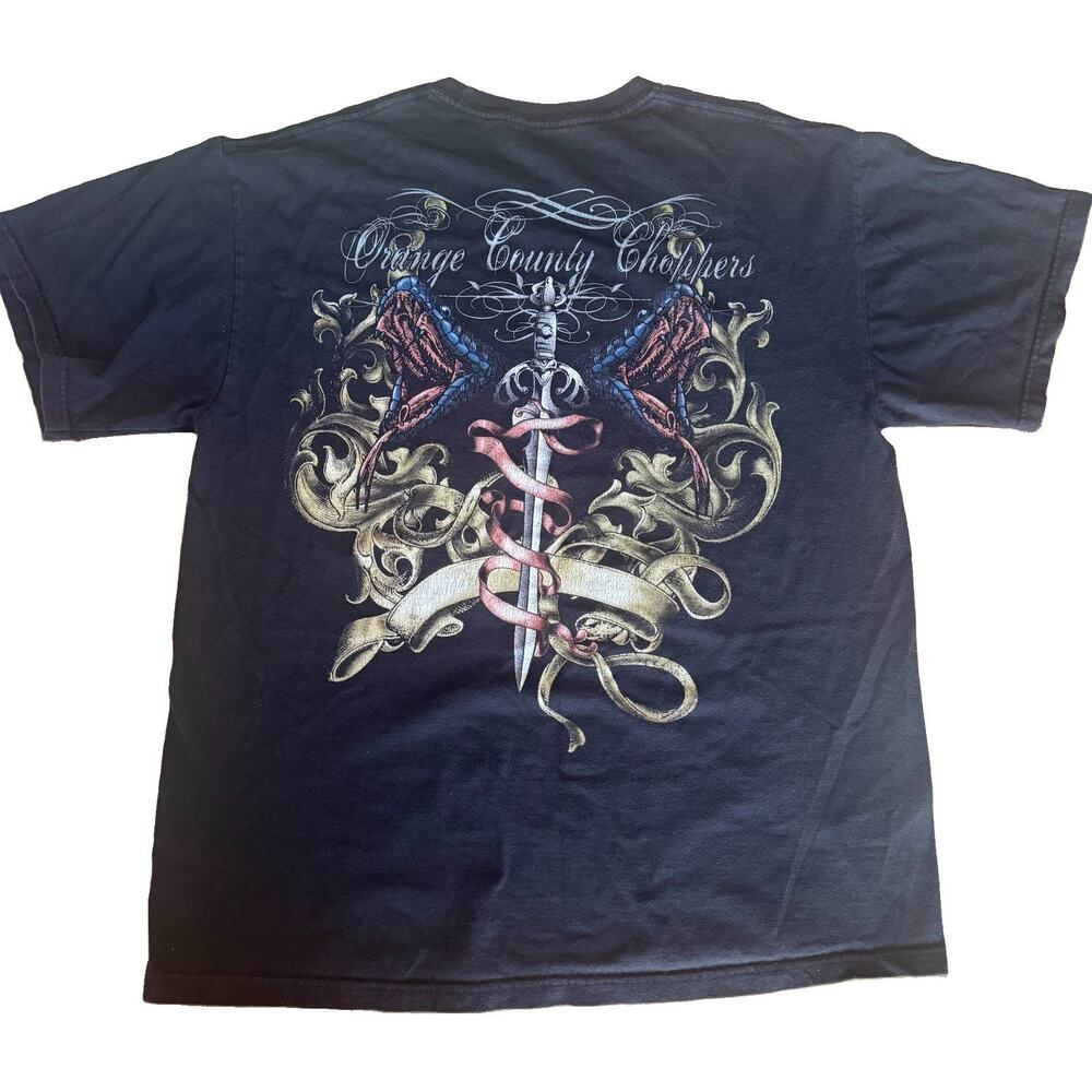 Vintage Orange County Choppers Shirt Mens Large Black Sword Vtg Y2K Faded Front